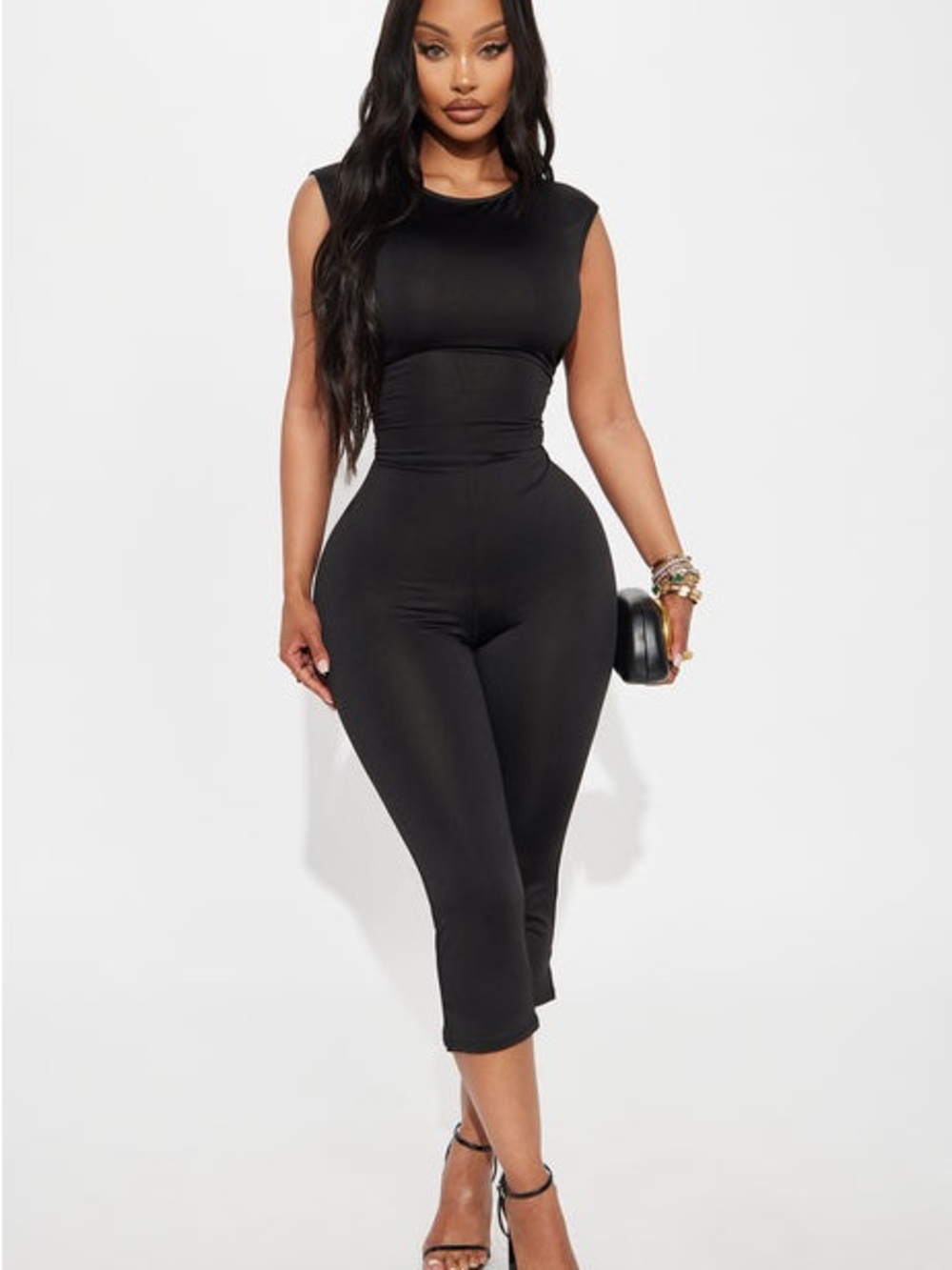 Fashion Nova Black Sleeveless Cropped Jumpsuit